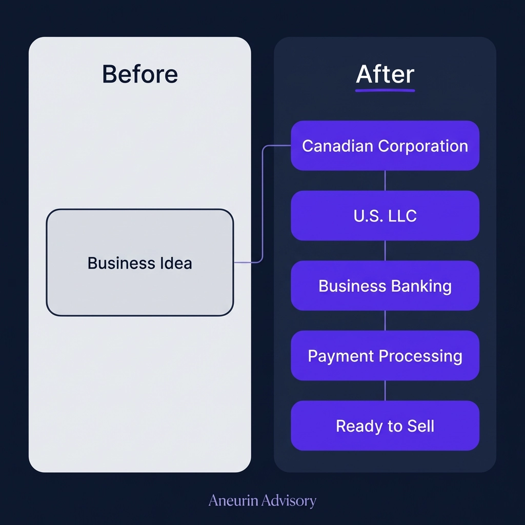 Your business idea built into a complete, operational cross-border business